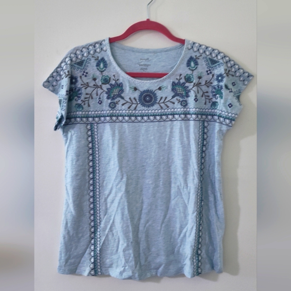 Blue Graphic Cap Sleeve T-Shirt